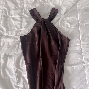 Brown Halter Satin Slip Dress
